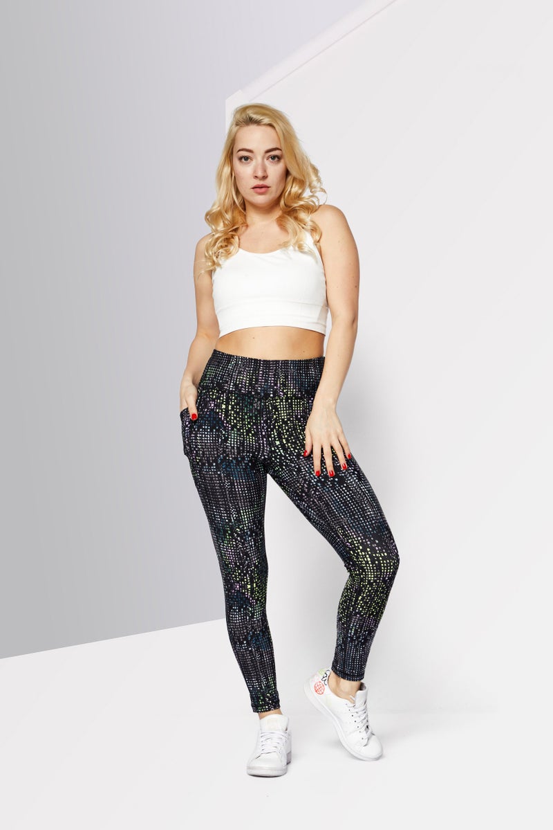 DKNY Sport Women Sportswear Fit Printed Training Leggings, Black Combo - Image 2