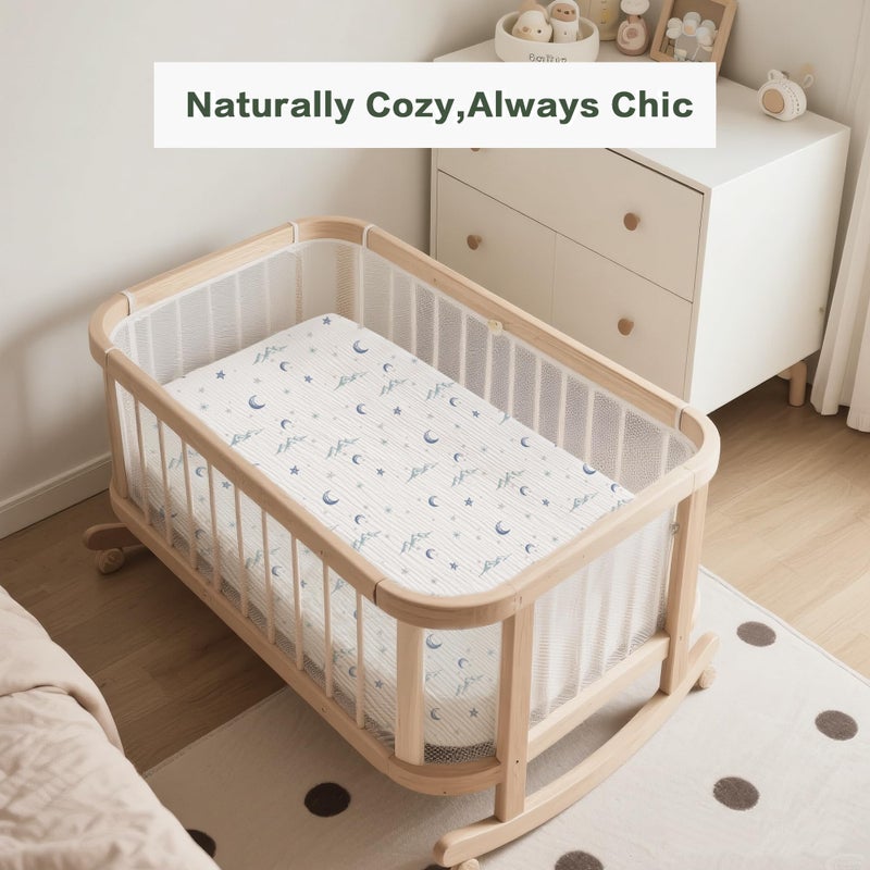 Coreeky Muslin Bedside Sleeper Bassinet Fitted Sheets, 3 Pack Cotton Baby Sheet for Boys & Girls, Soft, Compatible with Baby Delight, Dream On Me, AMKE and Other Rectangle Mattress (Nightfall Blue) - Image 3