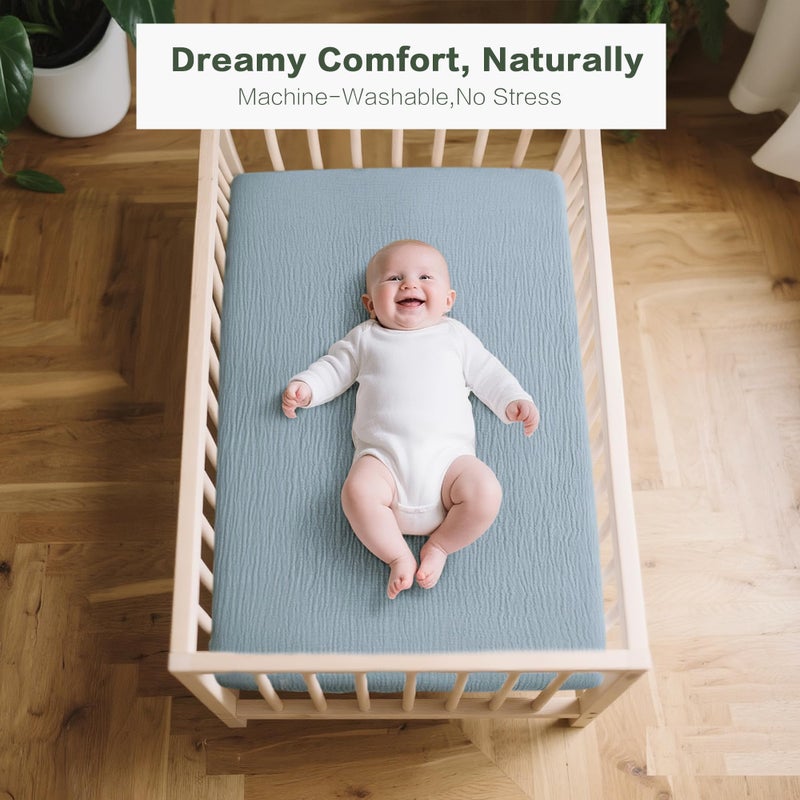Coreeky Muslin Bedside Sleeper Bassinet Fitted Sheets, 3 Pack Cotton Baby Sheet for Boys & Girls, Soft, Compatible with Baby Delight, Dream On Me, AMKE and Other Rectangle Mattress (Nightfall Blue) - Image 2