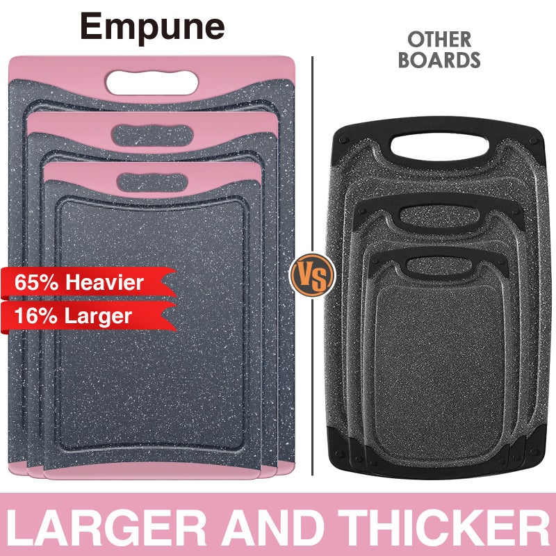 Empune Extra Large Cutting Boards, Plastic Cutting Boards for Kitchen (Set of 3) Cutting Board Set Dishwasher Chopping Board with Juice Grooves Easy-Grip Handles, Pink, Empune - Image 2