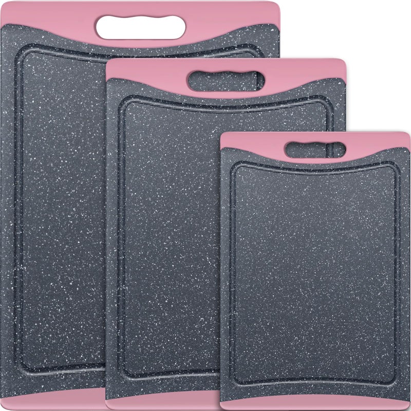 Empune Extra Large Cutting Boards, Plastic Cutting Boards for Kitchen (Set of 3) Cutting Board Set Dishwasher Chopping Board with Juice Grooves Easy-Grip Handles, Pink, Empune - Image 1
