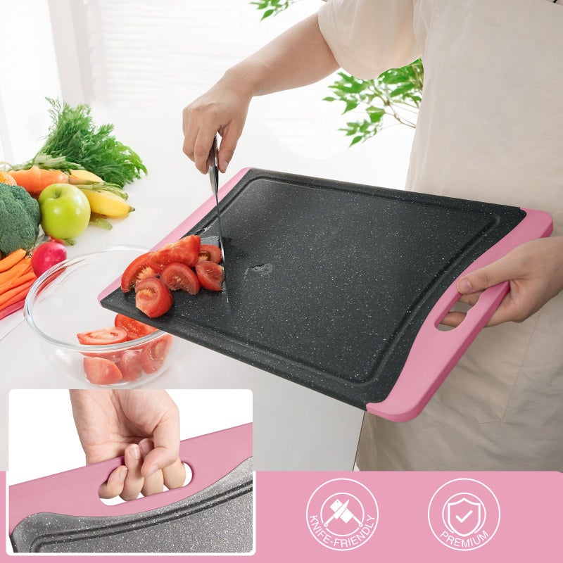 Empune Extra Large Cutting Boards, Plastic Cutting Boards for Kitchen (Set of 3) Cutting Board Set Dishwasher Chopping Board with Juice Grooves Easy-Grip Handles, Pink, Empune - Image 3