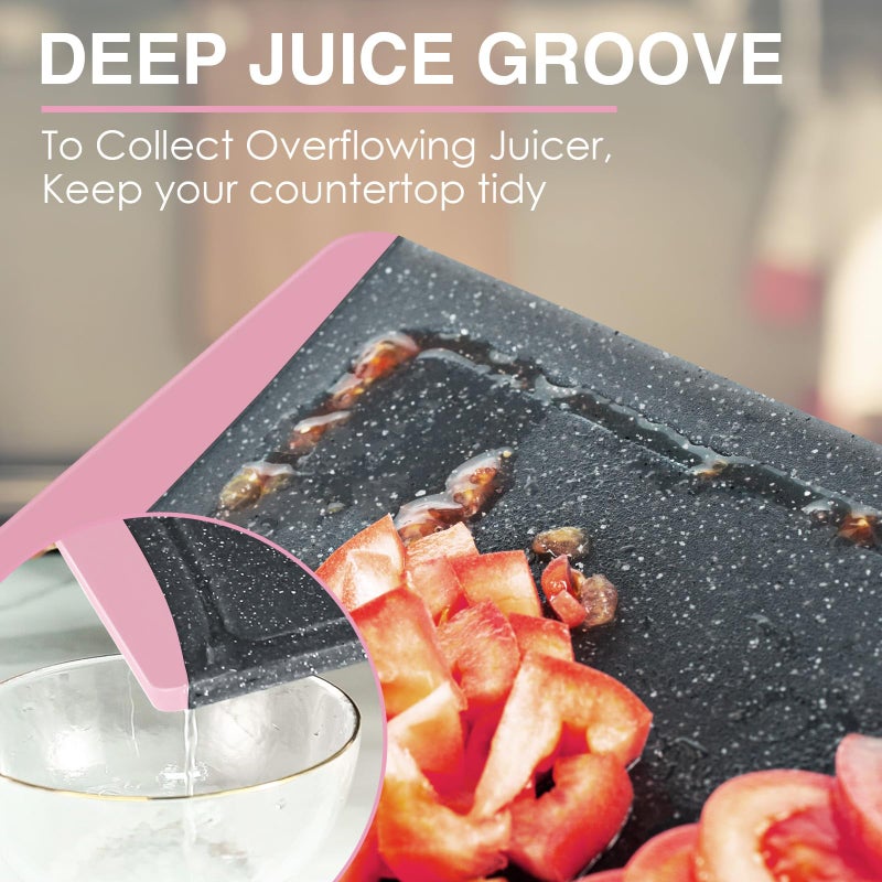 Empune Extra Large Cutting Boards, Plastic Cutting Boards for Kitchen (Set of 3) Cutting Board Set Dishwasher Chopping Board with Juice Grooves Easy-Grip Handles, Pink, Empune - Image 5
