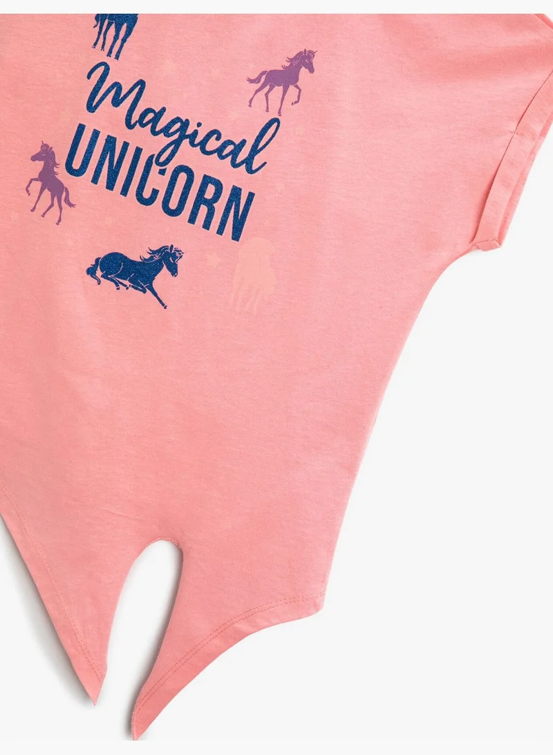 KOTON Unicorn Printed Short Sleeve T-Shirt Cotton