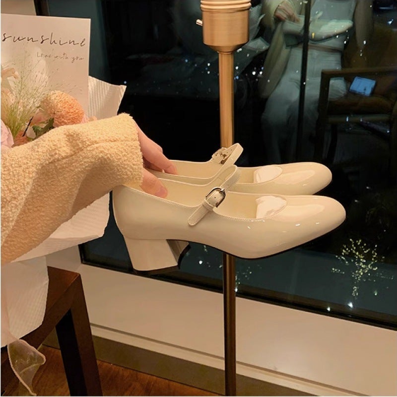 Grape Mom'S Same Style Round Toe Shallow Mouth One-Strap Work Clothing Slimming Look Thick Heel Mary Jane Shoes 2045-3 - Image 1