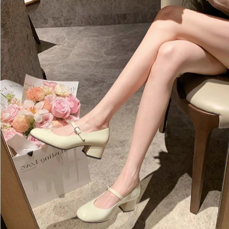 Grape Mom'S Same Style Round Toe Shallow Mouth One-Strap Work Clothing Slimming Look Thick Heel Mary Jane Shoes 2045-3 - Image 4