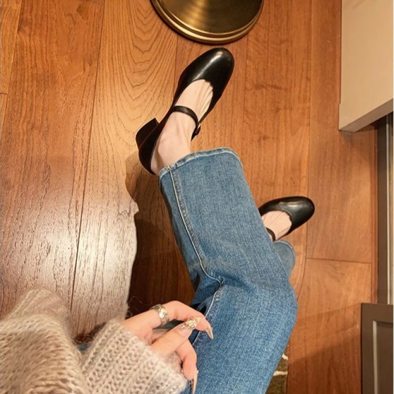 Grape Mom'S Same Style Round Toe Shallow Mouth One-Strap Work Clothing Slimming Look Thick Heel Mary Jane Shoes 2045-3 - Image 3