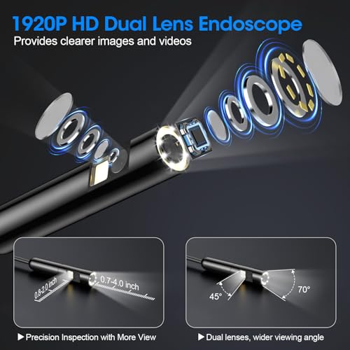 PAPIBLU Endoscope with Light, 1920P HD Borescope with 8 Adjustable LED Lights, Semi-Rigid Snake Camera, IP67 Waterproof Inspection Tool for iPhone & Android - 16.4FT-Dual Lens (Black) - Image 2