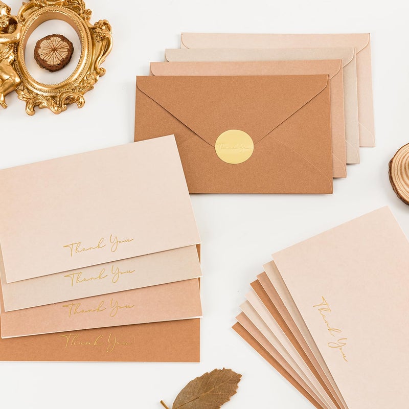 Crisky Neuttral Brown Thank You Cards with Envelopes & Stickersï¼Œ 50 Pack Bridal Shower Graduation Thank You Cards Small Business, Wedding Baby Shower Birthday Funeral Notes Bulk - Image 5