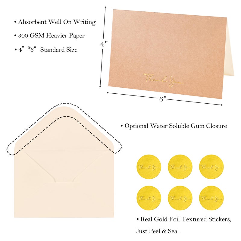 Crisky Neuttral Brown Thank You Cards with Envelopes & Stickersï¼Œ 50 Pack Bridal Shower Graduation Thank You Cards Small Business, Wedding Baby Shower Birthday Funeral Notes Bulk - Image 2