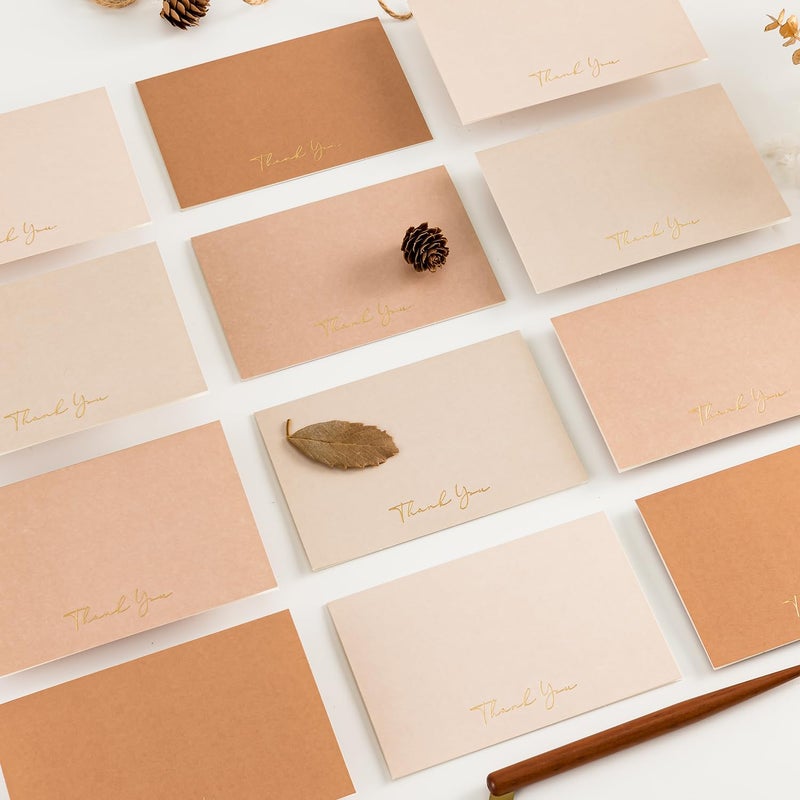Crisky Neuttral Brown Thank You Cards with Envelopes & Stickersï¼Œ 50 Pack Bridal Shower Graduation Thank You Cards Small Business, Wedding Baby Shower Birthday Funeral Notes Bulk - Image 3