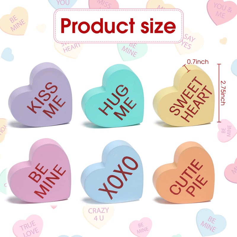 WODOHOLO Valentine's Day Conversation Heart Wooden Sign Heart Farmhouse Candy Hearts Valentines Tiered Tray Decor Heart Shape Table Blocks for Wedding Party - Image 3