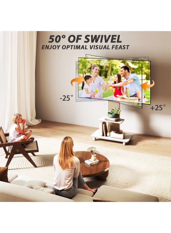 Rfiver Heavy-Duty Mobile TV Stand for 55–90 Inch TVs, Rolling TV Cart with Swivel Mount, Height Adjustable AV Shelf, Lockable Wheels, Wooden Base, VESA 800x600 mm, 68 kg Capacity, White and Oak | TF1304WHT - Image 3