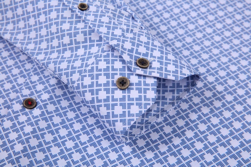 Alex Vando Mens Button Down Shirts Wrinkle Free 4-Way Stretch Print Business Casual Shirt,White Square,L - Image 5