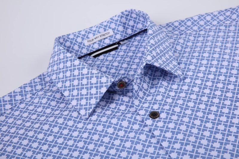 Alex Vando Mens Button Down Shirts Wrinkle Free 4-Way Stretch Print Business Casual Shirt,White Square,L - Image 3