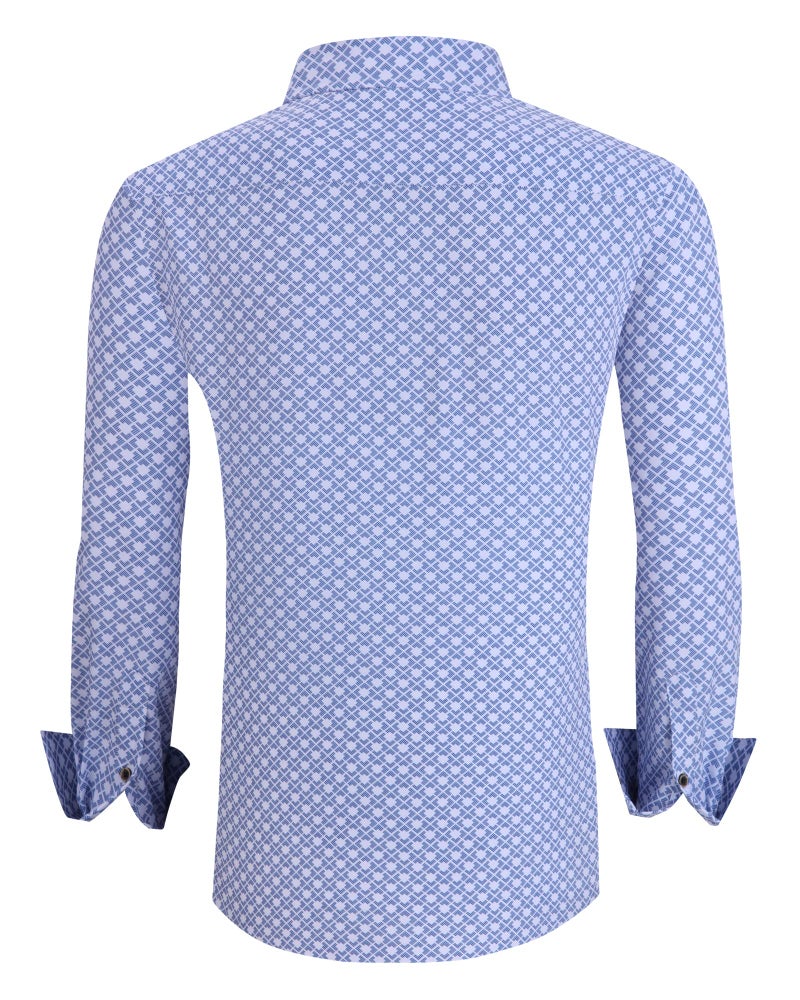 Alex Vando Mens Button Down Shirts Wrinkle Free 4-Way Stretch Print Business Casual Shirt,White Square,L - Image 2
