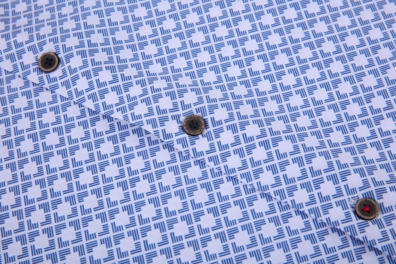 Alex Vando Mens Button Down Shirts Wrinkle Free 4-Way Stretch Print Business Casual Shirt,White Square,L - Image 4