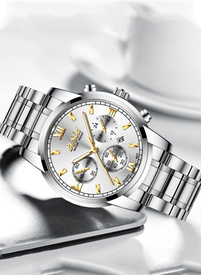 Bosck Watches For Men Analog Mens Watch 41Mm Large Face Easy Read Stainless Steel Business Watch Luminous Classic Luxury 30M Waterproof Mens Wrist Watches - Image 1