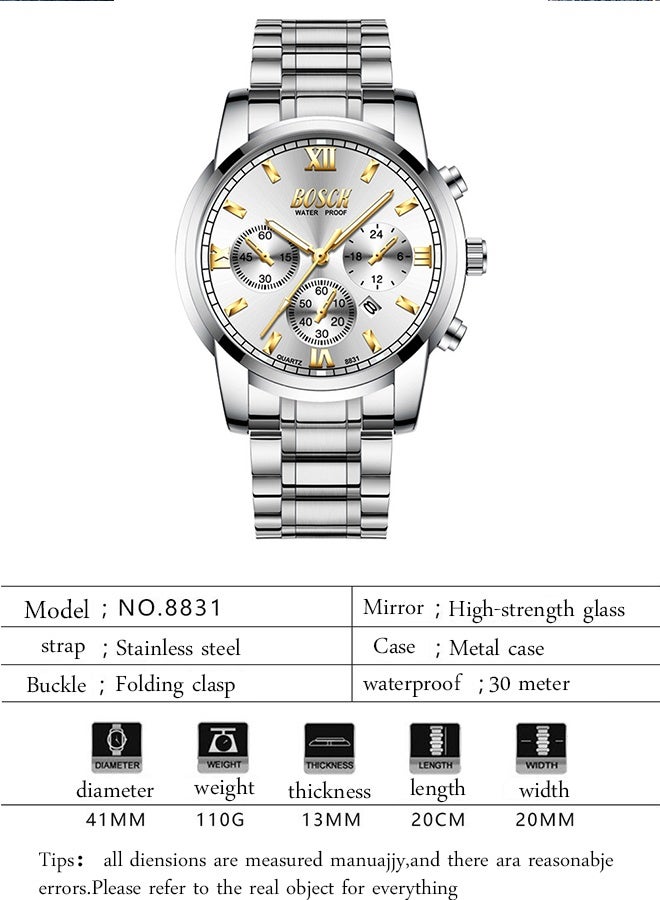 Bosck Watches For Men Analog Mens Watch 41Mm Large Face Easy Read Stainless Steel Business Watch Luminous Classic Luxury 30M Waterproof Mens Wrist Watches - Image 5