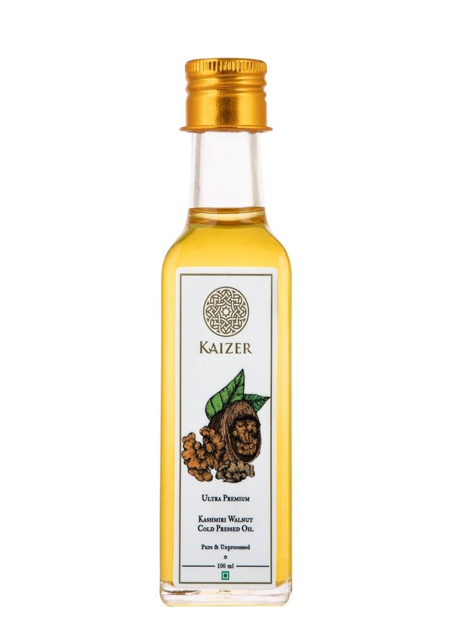 Kaizer Pure Kashmiri Walnut Oil • Gourmet, Edible & Unrefined • Cold Pressed & Unprocessed for Cooking, Face, Skin & Hair • Rich in Omega-3, Antioxidants & Vitamin E, 3.38 fl oz ℮ 100 ml - Image 1