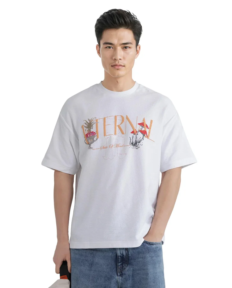 Rare Rabbit Men's Hd Print Oversized T-Shirt