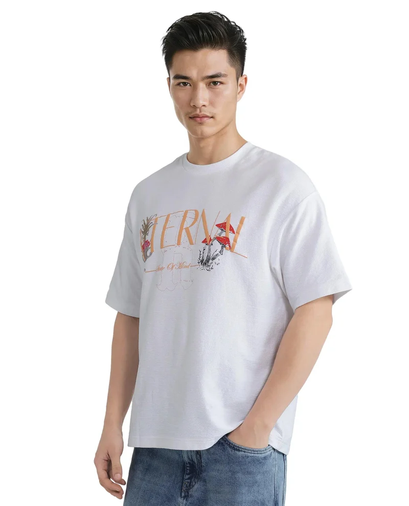 Rare Rabbit Men's Hd Print Oversized T-Shirt