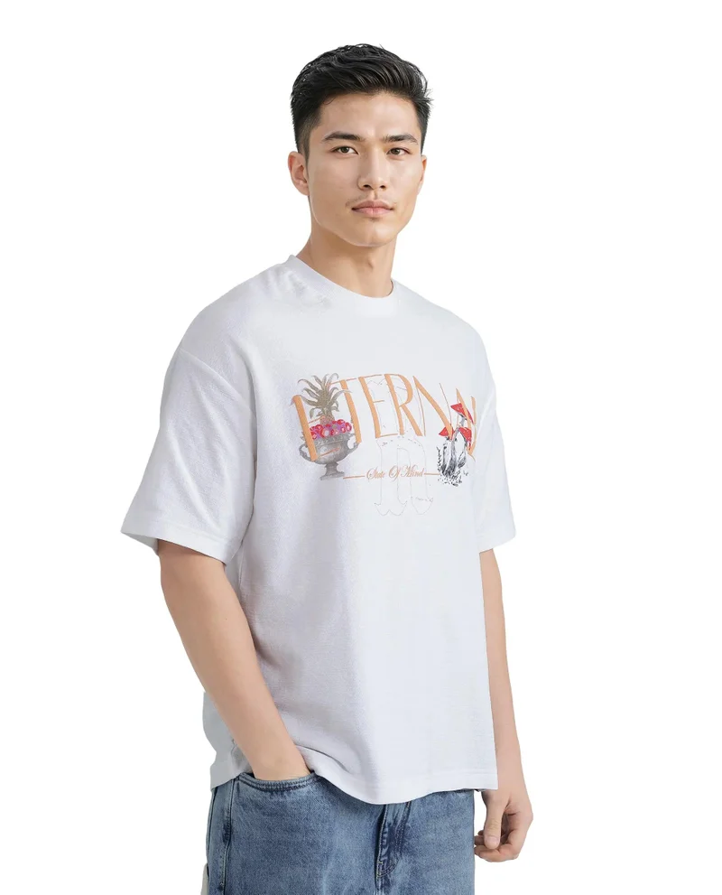 Rare Rabbit Men's Hd Print Oversized T-Shirt
