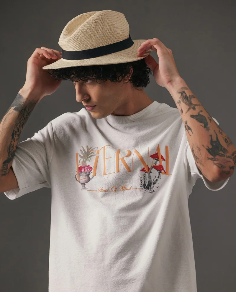 Rare Rabbit Men's Hd Print Oversized T-Shirt