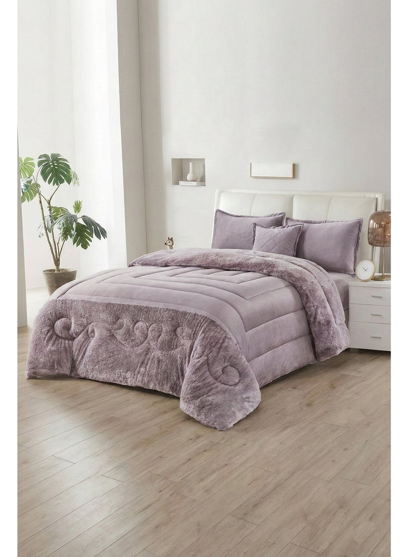 Moon Double-Sided Winter Bed Set – 6 Pieces (1 Comforter + 1 Fitted Sheet + 2 Pillow Cases + 2 Cushion Covers) – Reversible Velvet & Fleece – Fits 200x200 cm Bed - Image 2