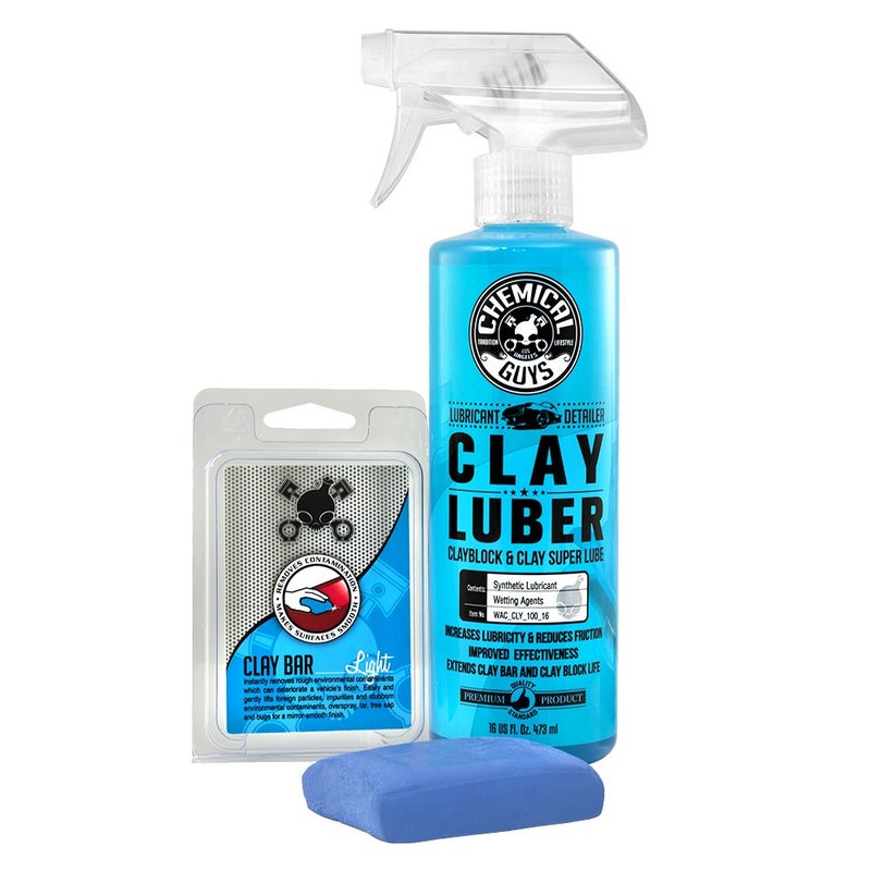 Chemical Guys Chemical Guys CLY_109 Light Duty Clay Bar and Luber Synthetic Lubricant Kit, 16 oz (2 Items), Blue  - Image 1