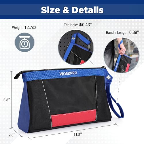 WORKPRO 12" Tool Pouches with Zipper, Utility Bag Pouch for Tool Organizers and Storage, Small Tool Bag, Multipurpose Storage pouch 2-Pack - Image 2