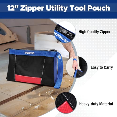 WORKPRO 12" Tool Pouches with Zipper, Utility Bag Pouch for Tool Organizers and Storage, Small Tool Bag, Multipurpose Storage pouch 2-Pack - Image 3