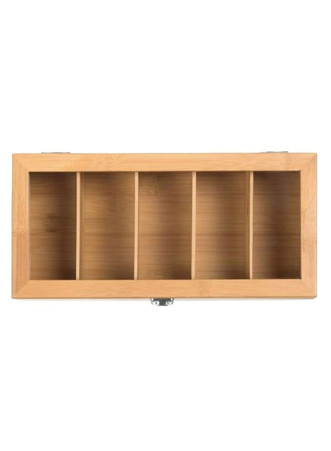 5 Compartments High Quality Bamboo Tea Storage Organizer with Clear Top Window Multi-Functional Tea Bag Holder - Image 4