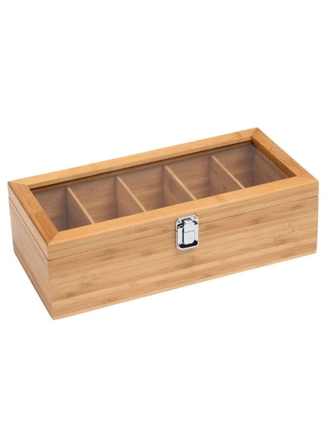 5 Compartments High Quality Bamboo Tea Storage Organizer with Clear Top Window Multi-Functional Tea Bag Holder - Image 5