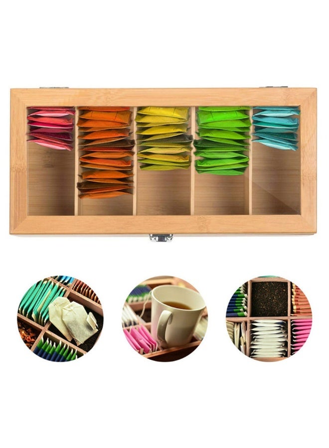 5 Compartments High Quality Bamboo Tea Storage Organizer with Clear Top Window Multi-Functional Tea Bag Holder - Image 1