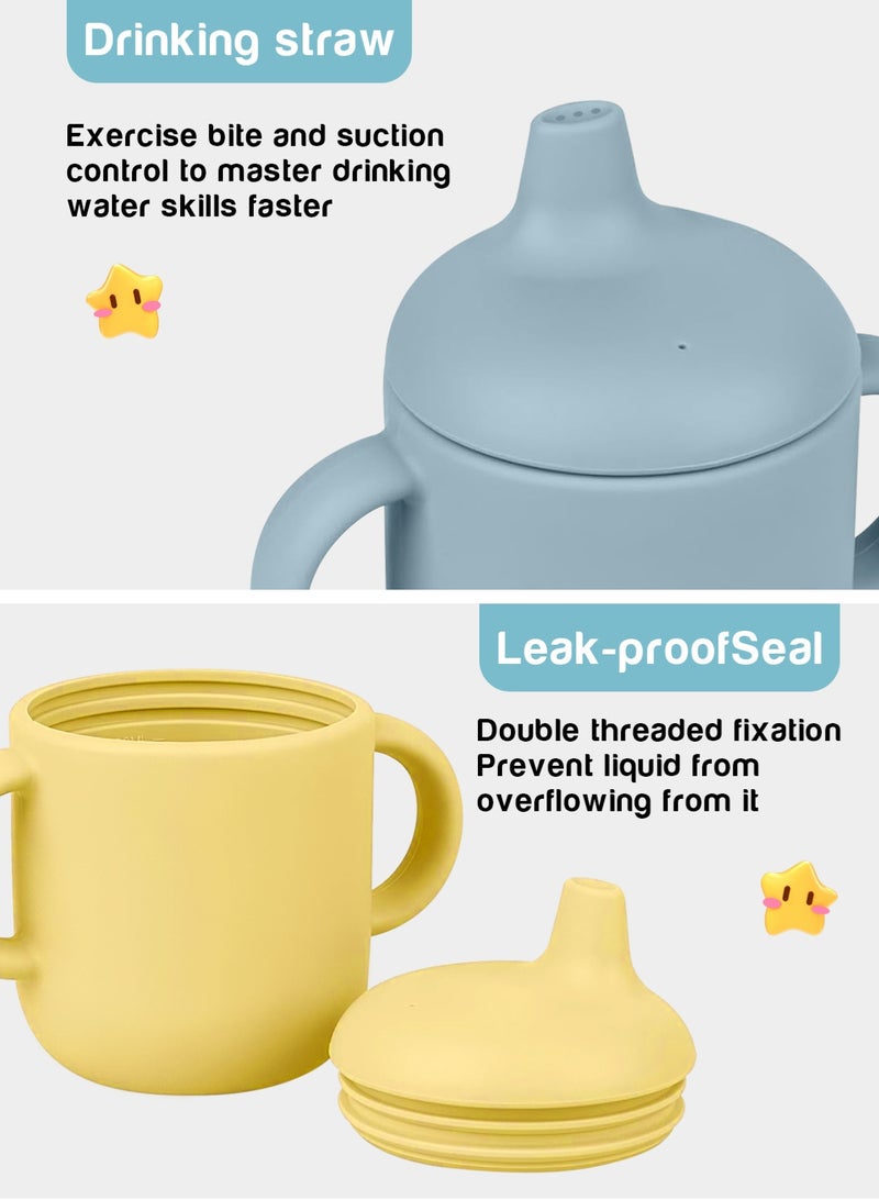 URbazaar 2 Pack Baby Training Cup 180ml, Silicone Sippy Cup with Handles, Lid and Straw, Spill Proof and Non-Slip Straw Cup for Babies and Toddler - Image 3