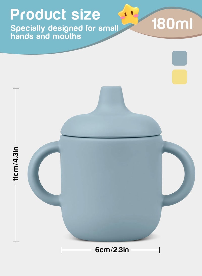 URbazaar 2 Pack Baby Training Cup 180ml, Silicone Sippy Cup with Handles, Lid and Straw, Spill Proof and Non-Slip Straw Cup for Babies and Toddler - Image 2