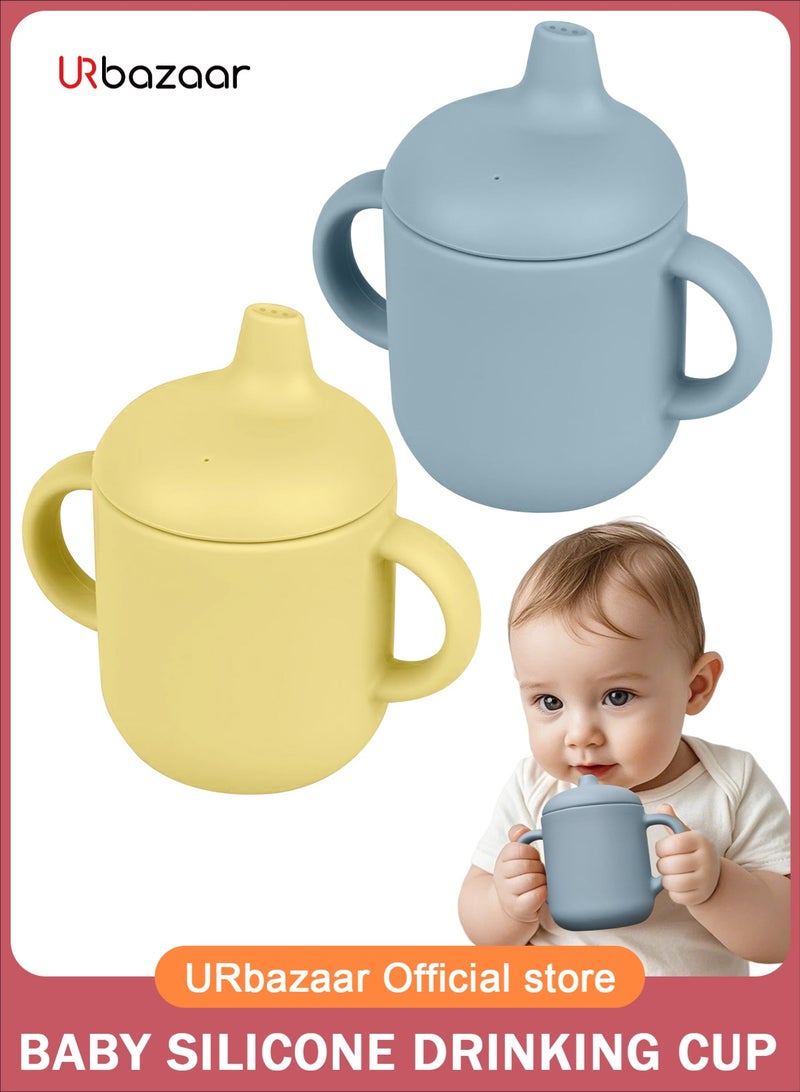 URbazaar 2 Pack Baby Training Cup 180ml, Silicone Sippy Cup with Handles, Lid and Straw, Spill Proof and Non-Slip Straw Cup for Babies and Toddler - Image 1