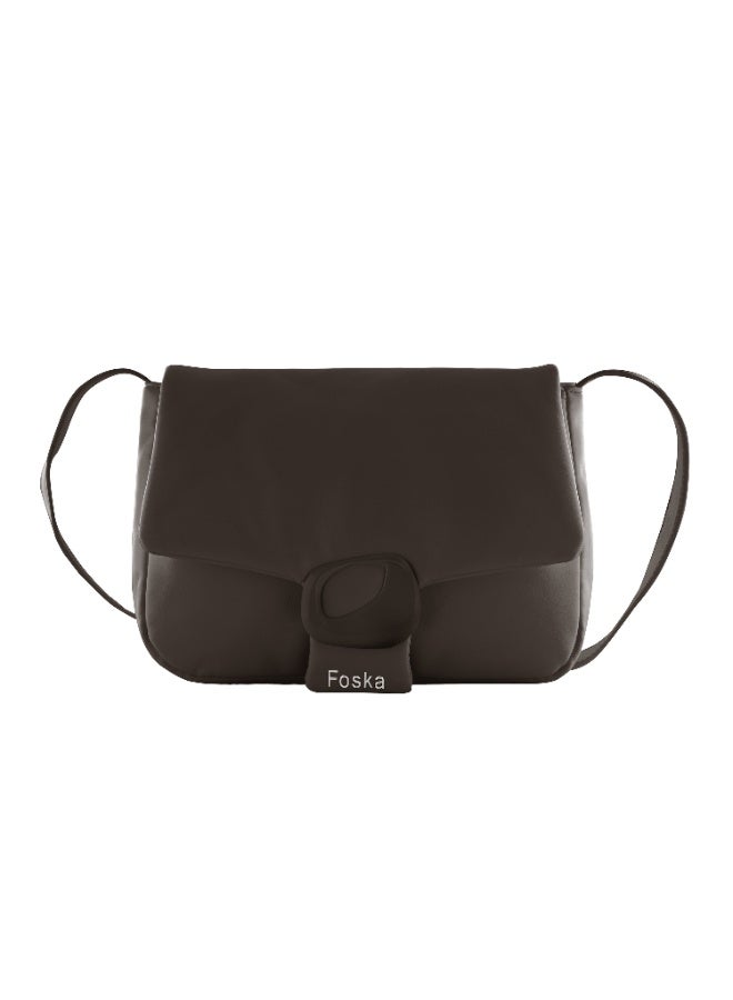 فوسكا شنطة Foska كروس نسائية صغيرة جلد ناعم – عملية يومية لون بني غامق – مقاس 24x19 سم - Image 1