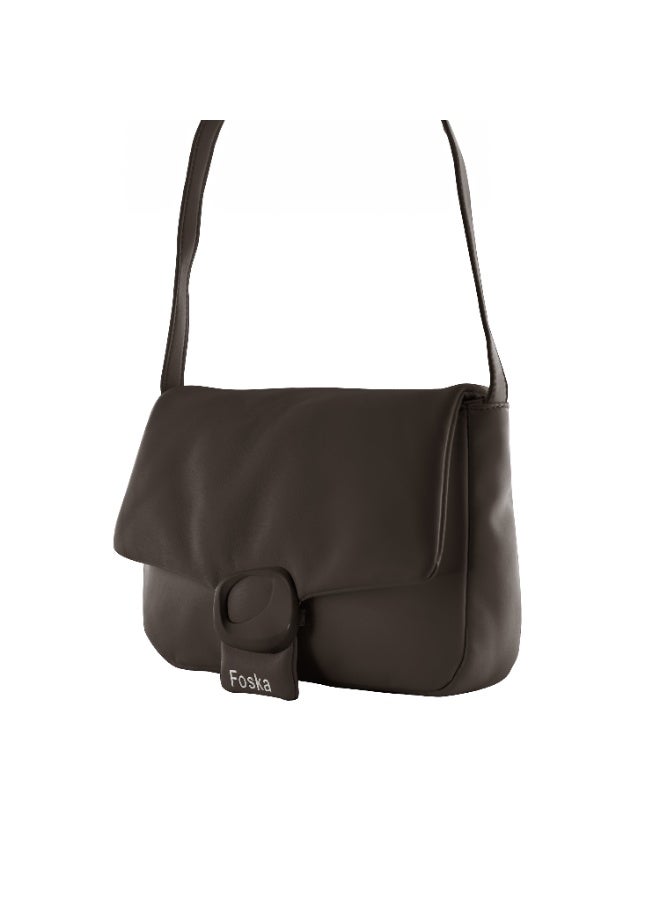 فوسكا شنطة Foska كروس نسائية صغيرة جلد ناعم – عملية يومية لون بني غامق – مقاس 24x19 سم - Image 2