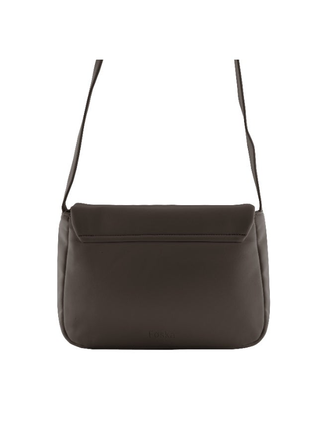 فوسكا شنطة Foska كروس نسائية صغيرة جلد ناعم – عملية يومية لون بني غامق – مقاس 24x19 سم - Image 4