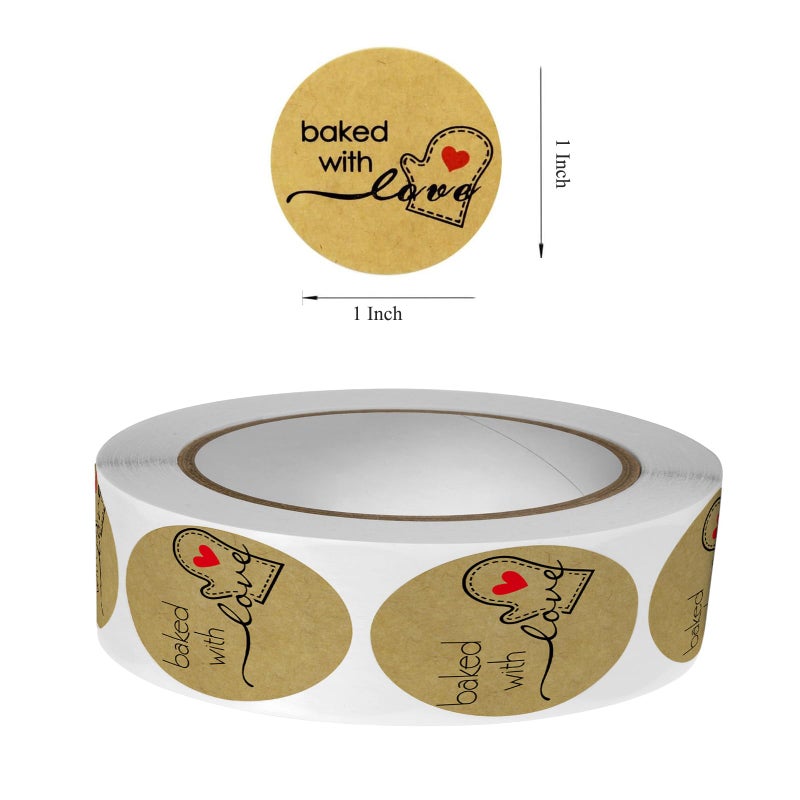 CHIMNE 1000PCS Hand Made with Love Stickers,1 Inch Small Round Brown Thank You Red Heart Baking Stickers Label Bakery for Baked Goods Packaging Jam, Jelly Jar Canning Bottle,Cookie Bag (Brown Baked) 1 - Image 2
