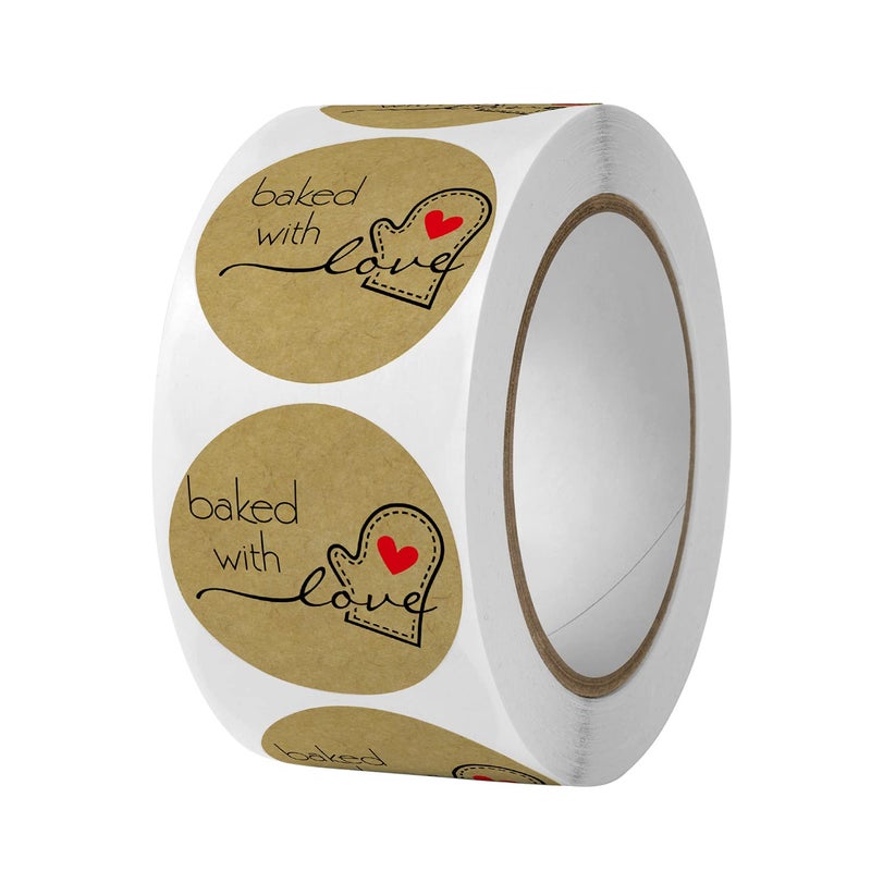 CHIMNE 1000PCS Hand Made with Love Stickers,1 Inch Small Round Brown Thank You Red Heart Baking Stickers Label Bakery for Baked Goods Packaging Jam, Jelly Jar Canning Bottle,Cookie Bag (Brown Baked) 1 - Image 1