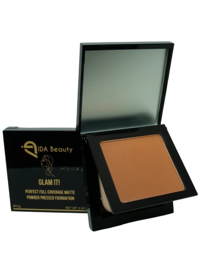 IDA Beauty Glam It! Perfect Full Coverage Matte Powder Pressed Foundation | 2-in-1 Setting & Foundation | Matte Finish, Long-Lasting, Lightweight | Vegan, Halal, Cruelty-Free (OMA 05) - Image 1