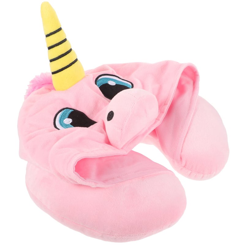 U Shaped Travel Neck Pillow With Hood Soft Plush For Airplane Office Camping - Image 2