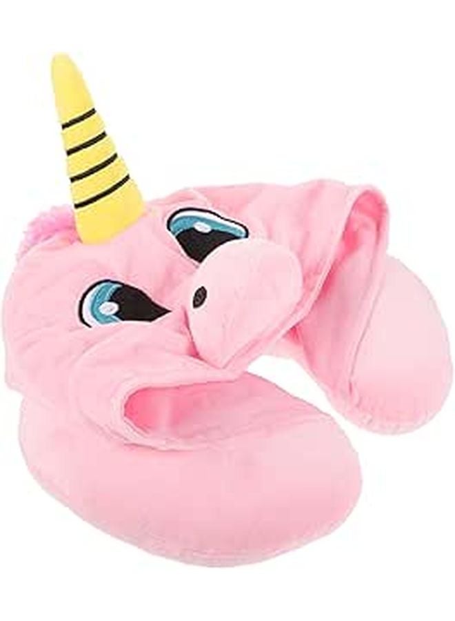 U Shaped Travel Neck Pillow With Hood Soft Plush For Airplane Office Camping - Image 1