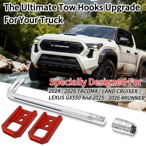 Yinnianets Front Tow Hooks for 2024-2026 Tacoma /2025-2026 4Runner / 2024-2025 Land Cruiser 250, Car Tow Hooks Compatible with Toyota Tacoma/4Runner/Land Cruiser 250 Accessories (Red) - Image 2