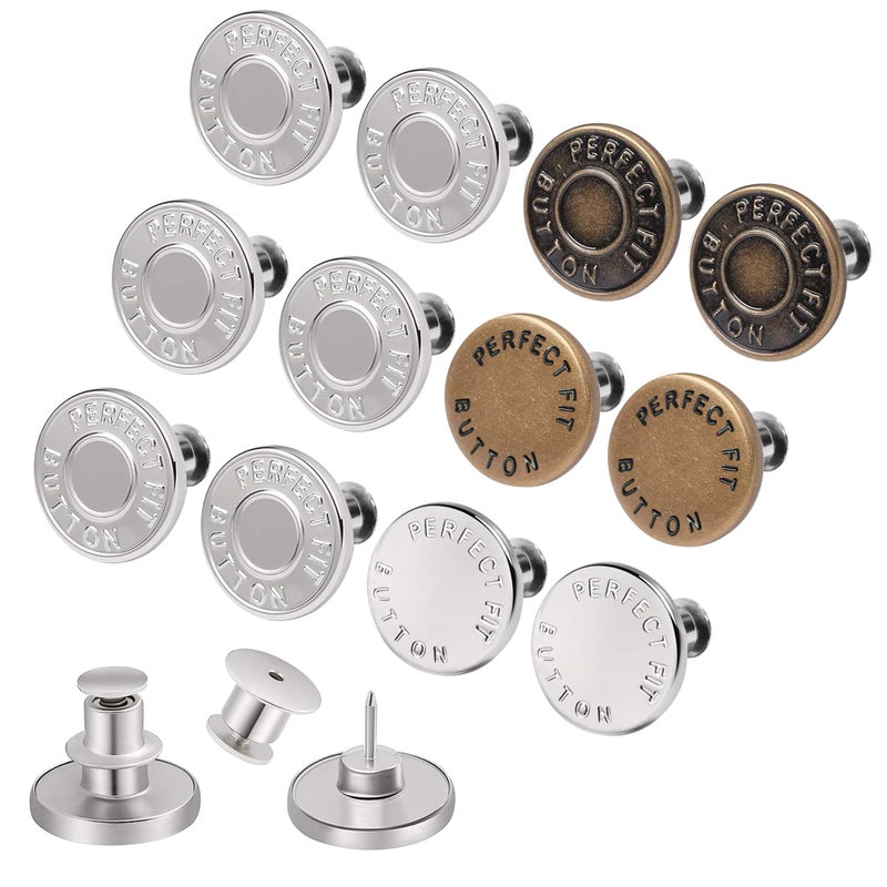 KING MOUNTAIN 12 Sets Buttons pins for Loose JeansNo Sew Jeans Button ReplacementPants Button Tightener for WaistButton Pins for Jeans to Make SmallerWomens Novelty ButtonsReusable and Adjustable