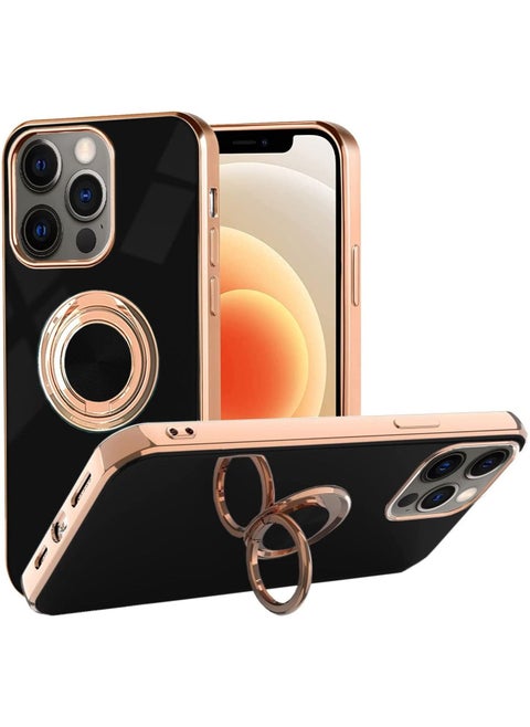 Design for iPhone 14 Pro Case, Soft TPU Edge Plating 360 Degree Rotation Ring Holder Kickstand Protective Anti-Scratch Cover Work