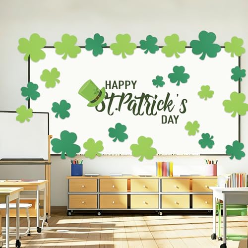 Labrostar 168Pcs St Patricks Day Decorations Pre-Cut Shamrock Cutouts Bulletin Board Decor Lucky Green Irish Clover Shapes for School Classroom Home Office Decorations 7 Sizes - Image 5